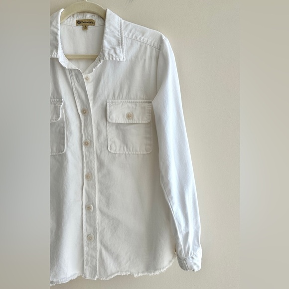 Democracy White Denim Button Down Shirt Jacket w/ Raw Hem & Pockets, Size Small - Picture 4 of 16